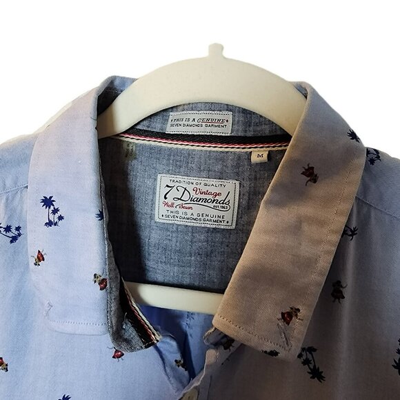 Vintage 7Diamonds Shirt Medium SMK-5111 Light Blue Cotton Palm Tree Hula Girl - Picture 3 of 8